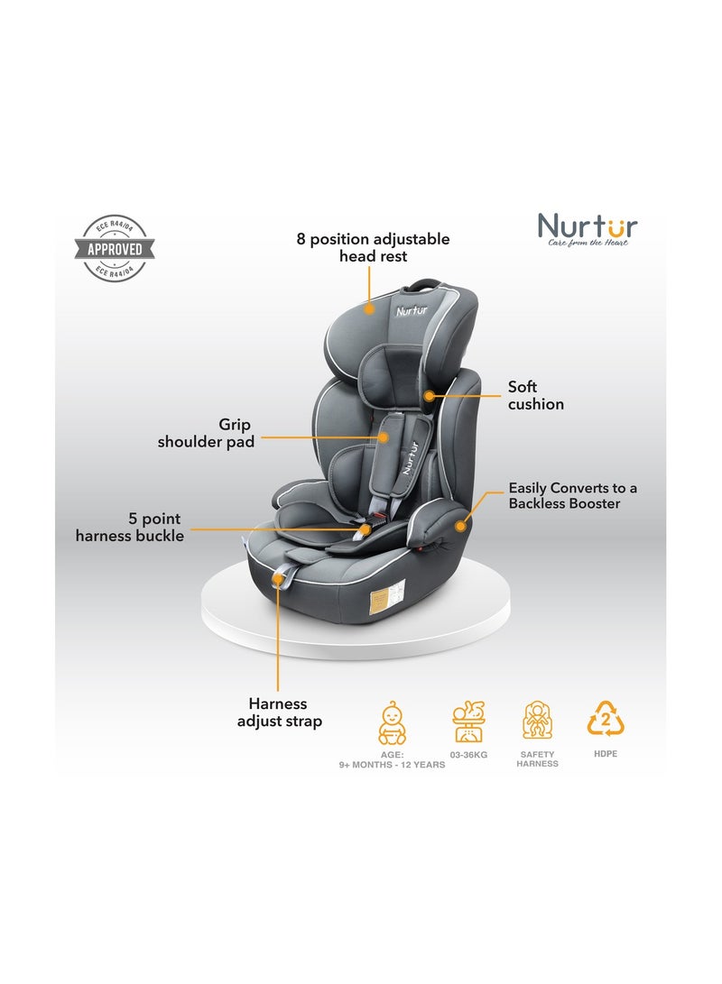 Nurtur Ragnar Baby/Kids 3-in-1 Car Seat + Booster Seat - Adjustable Headrest - Extra Protection - 5-Point Safety Harness - 9 months to 12 years,