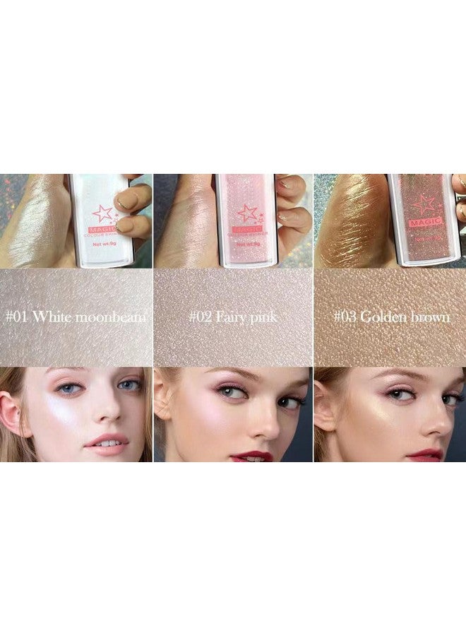 3 Color Glitter Powder Highlighter Makeup Body Brightens The Natural Threedimensional Face Blusher Fairy Highlight Patting Powder.