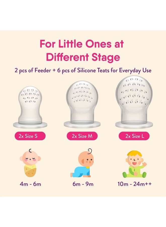 Baby Food Feeder Fruit Feeder Pacifier Nibbler (2 Pack) Infant Teething Toy Teether Weaning In Appetizing Colors + Additional Silicone Sacs