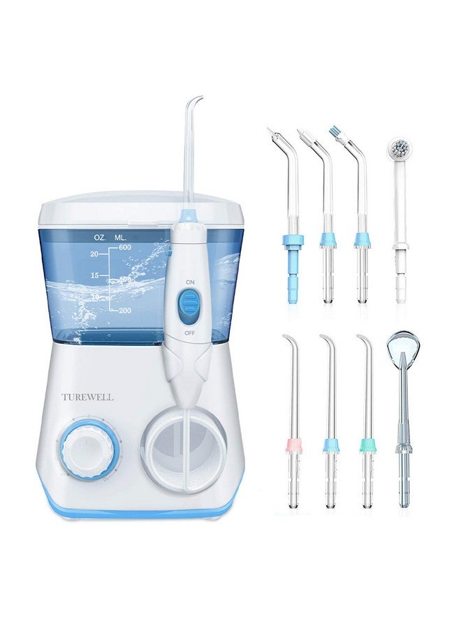 Water Flossing Oral Irrigator 600Ml Dental Cleaner 10 Adjustable Pressure Electric Oral Flosser For Teethbraces 8 Water Jet Tips For Family (White)