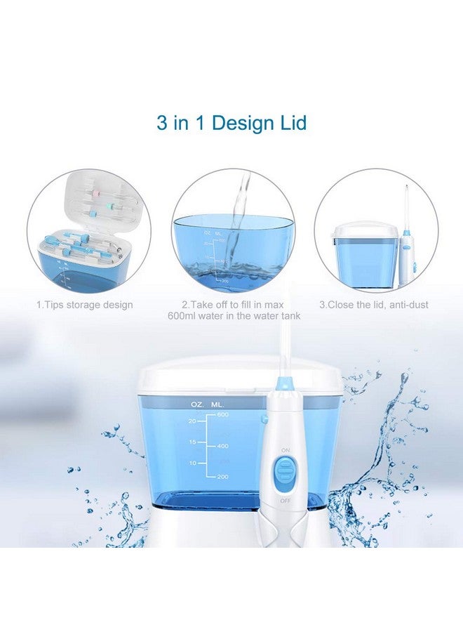 Water Flossing Oral Irrigator 600Ml Dental Cleaner 10 Adjustable Pressure Electric Oral Flosser For Teethbraces 8 Water Jet Tips For Family (White)