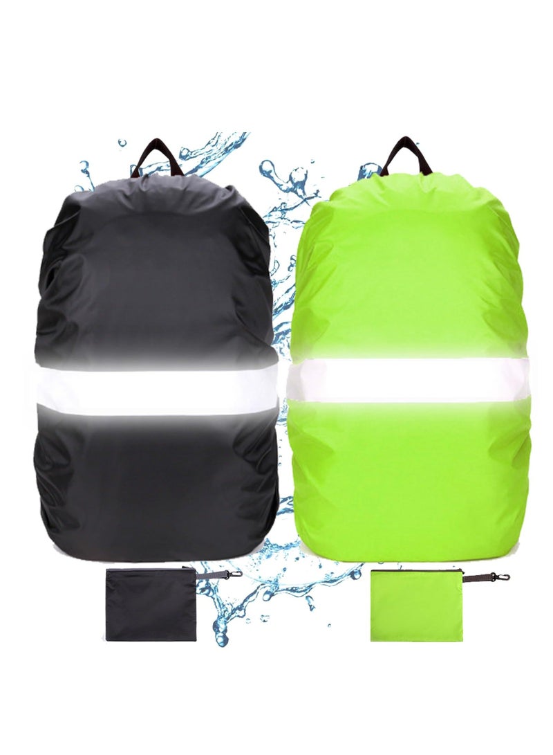 2Pcs Reflective Waterproof Backpack Rain Cover Protect Your Backpack from Rain Silver Coated Inside Dust Waterp UV proof Ideal for Outdoor Hiking Riding Climbing  M 40L 50L Green and Black