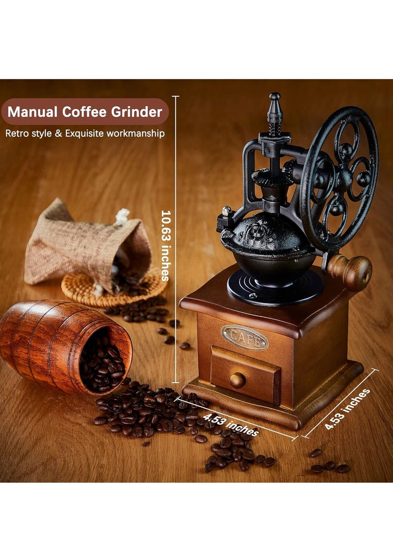 Manual Coffee Grinde, Vintage Style Wooden Hand Coffee Grinder/Antique Cast Ceramic Roller Classic French Press Coffee Mill/Hand Crank Coffee Grinders for Decoration & Gift