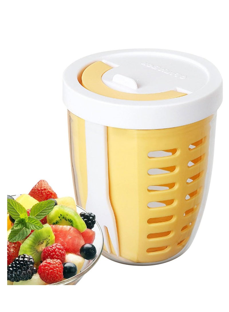 Reusable Fruit Cup With Lid, Fruit Cup Container, Double-Layer Parfait Cups, Leak Proof Fruit Containers, Portable Salad Container Cup, Oats Containers Removable Colander & Fork For Snacks, Salad