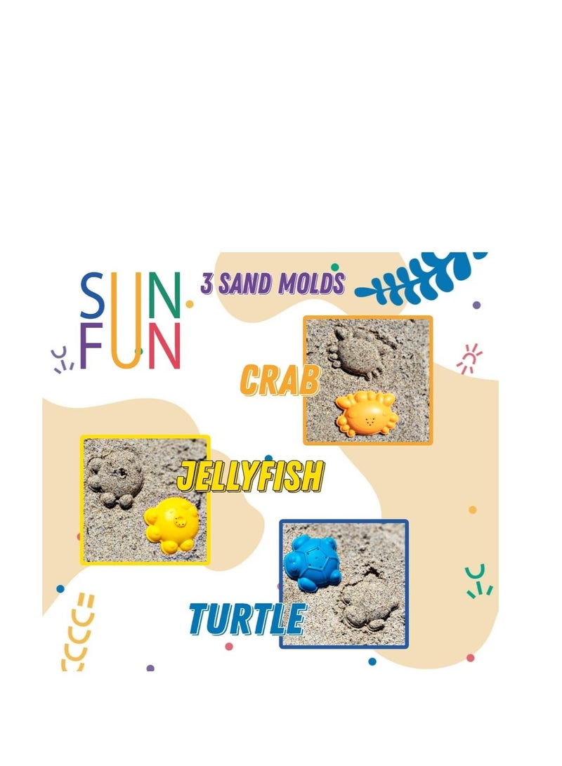 Beach Toys for Kids  Sand Toys  Folding Bucket Shovel and Sand Rake 3 Sand Molds  6 PCS Soft Rubber Toys  Sandbox Toys  Bath Toys