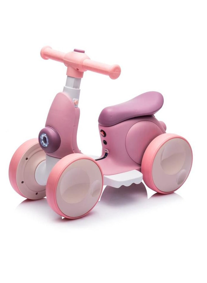 Children's Balance Bike for Girls and Boys  Four Wheel with Horn, Light, Puncture-proof Plastic Wheels and Bubble System