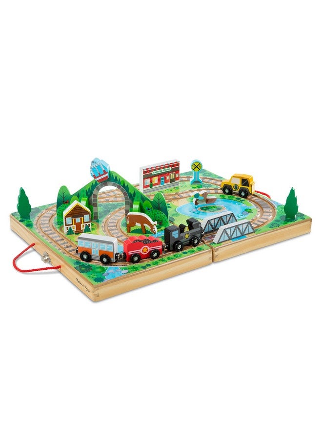 17Piece Wooden Takealong Tabletop Railroad 3 Trains Truck Play Pieces Bridge Wooden Train Sets For Kids Ages 3+ Fsccertified Materials