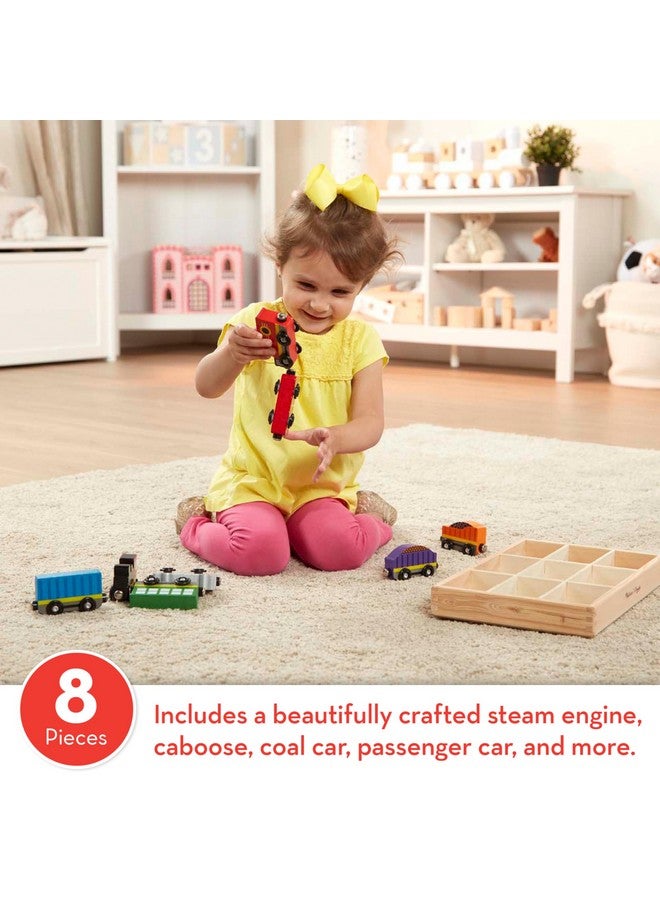 Wooden Train Cars (8 Pcs) Magnetic Train Wooden Train Toys Train Sets For Toddlers And Kids Ages 3+