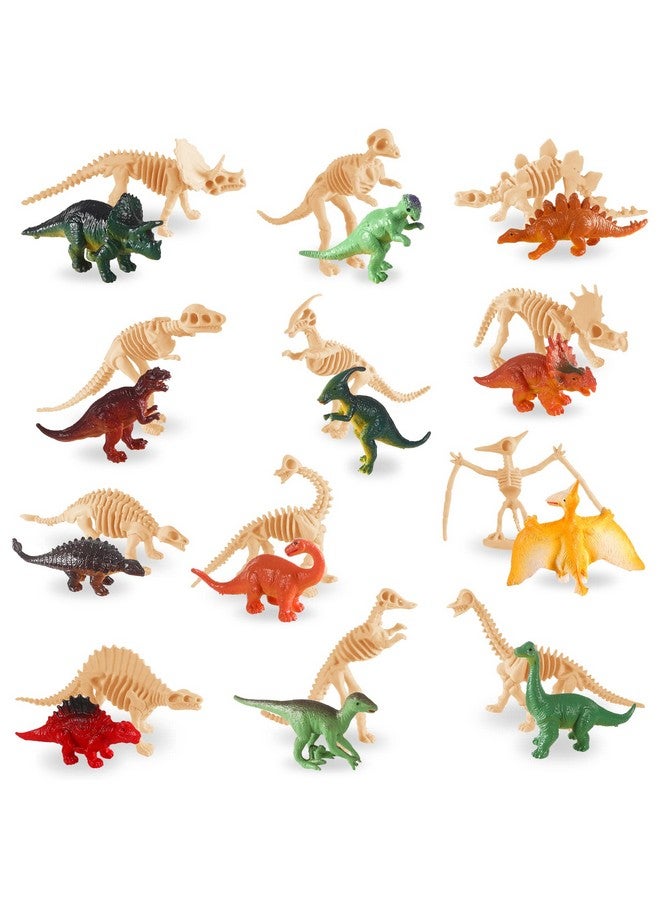 24 Pcs Dinosaur Skeleton Toy 3.5 Inch Assorted Dinosaur Figures And Dinosaur Fossil Skeletons With Storage Box Educational For Science Play Dino Sand Dig Party Favor Decorations