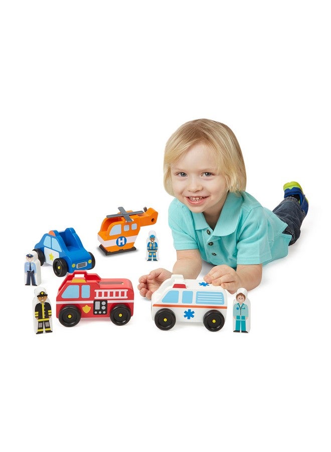 Emergency Vehicle Wooden Play Set With 4 Vehicles 4 Play Figures