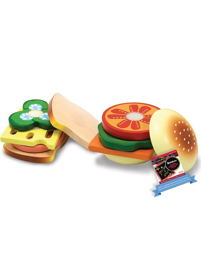 Wooden Sandwich Making Play Food Set & 1 Scratch Art Minipad Bundle (00513)