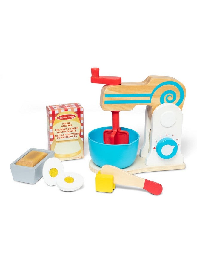 Wooden Makeacake Mixer Set (10 Pcs) Food And Playset Accessories Pretend Play Kitchen Toys For Kids Ages 3+