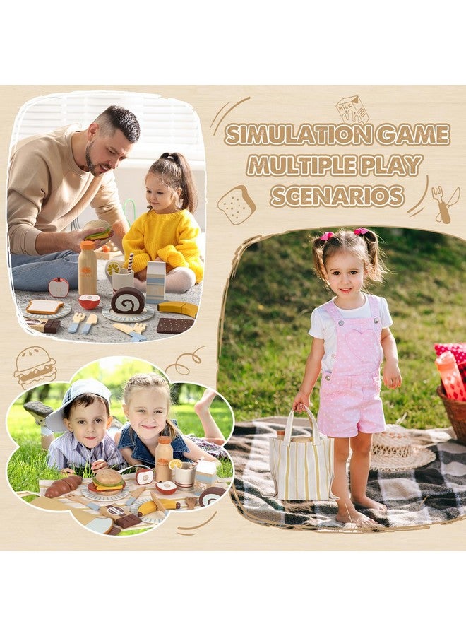 Wooden Play Food Sets For Kids Kitchen Lehoo Castle Food Toys For Toddlers 35 Pretend Picnic Play Set Cutting Food Toys Gift For Girls Boys 3 4 5 6