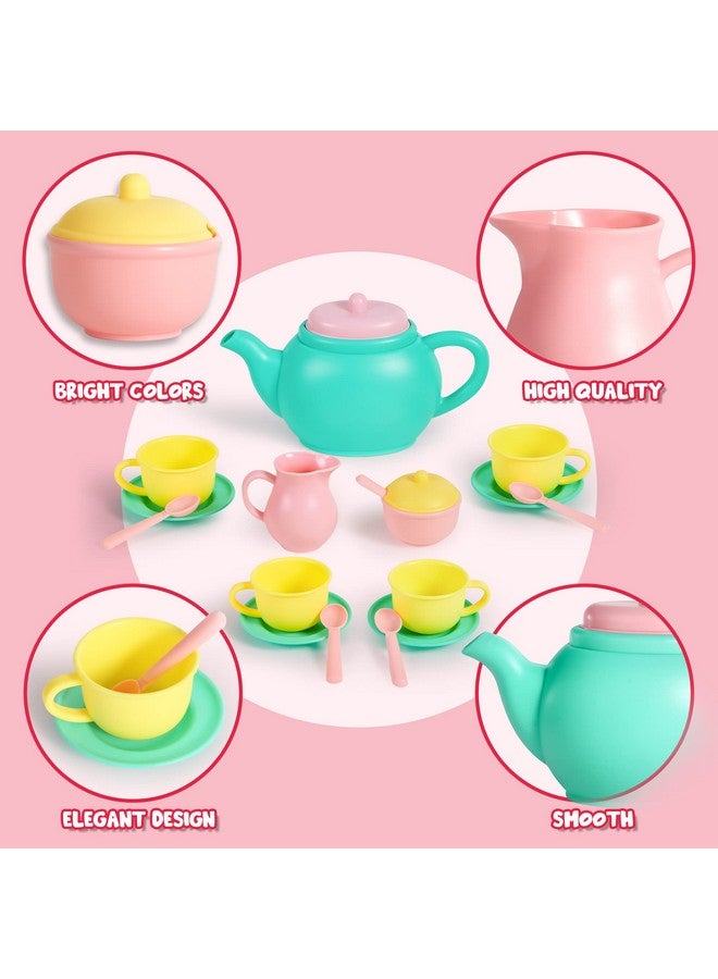 18Pcs Pretend Play Tea Party Set Play Food Accessories Bpa Free Phthalates Free Plastic Tea Set Mini Kitchen For Kids Gifts For Toddler Boys Girls Ages 123456 Years Old