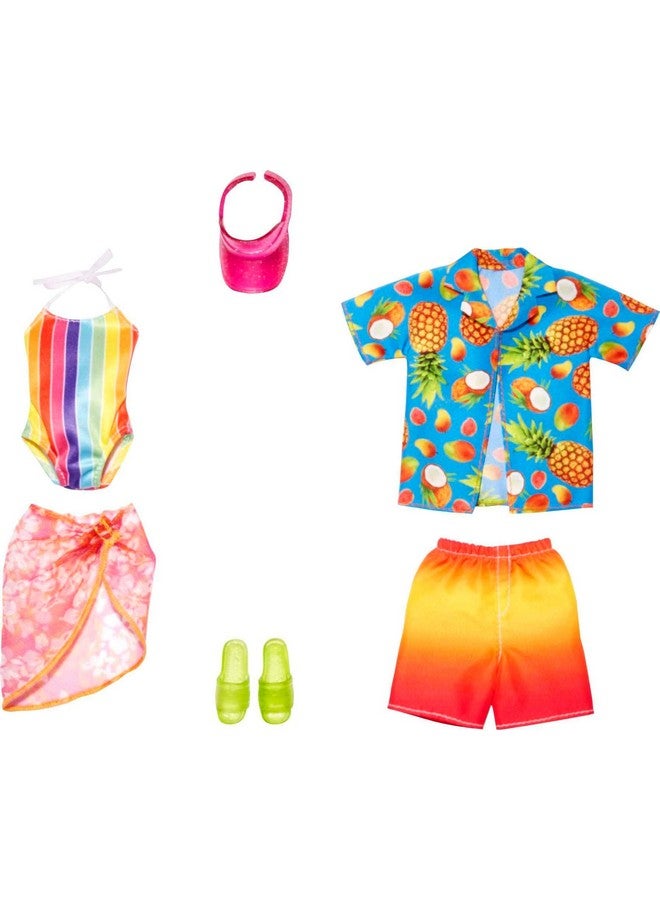 Barbie Clothes Beachy Fashion And Accessory 2Pack For Barbie And Ken Dolls With 2 Complete Swim Looks