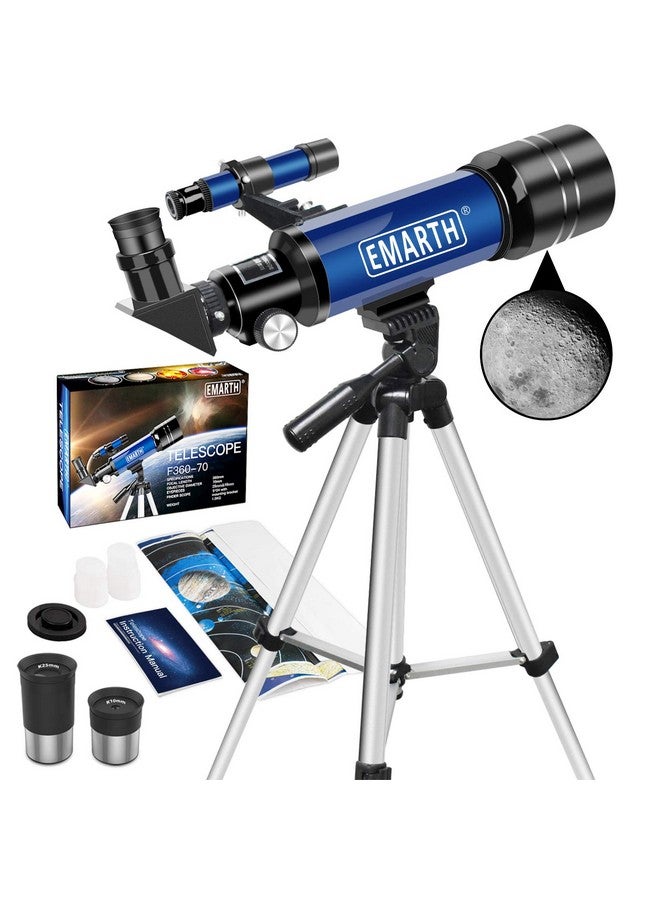Telescope 70Mm Aperture Kids Telescope With 2 Eyepieces 360Mm Refractor Portable Telescope For Kids With Tripod & Finder Scope Stem Toys Astronomy Gifts For Children Blue