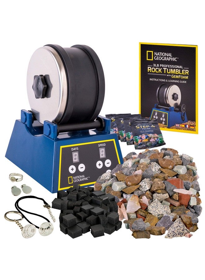 Rock Tumbler Kit 3 Lb. Extra Large Capacity Barrel With 3Speed Motor & 9Day Timer Kit Includes Rocks For Tumbling And Rock Polisher Grit Rock Tumbler For Adults And Kids