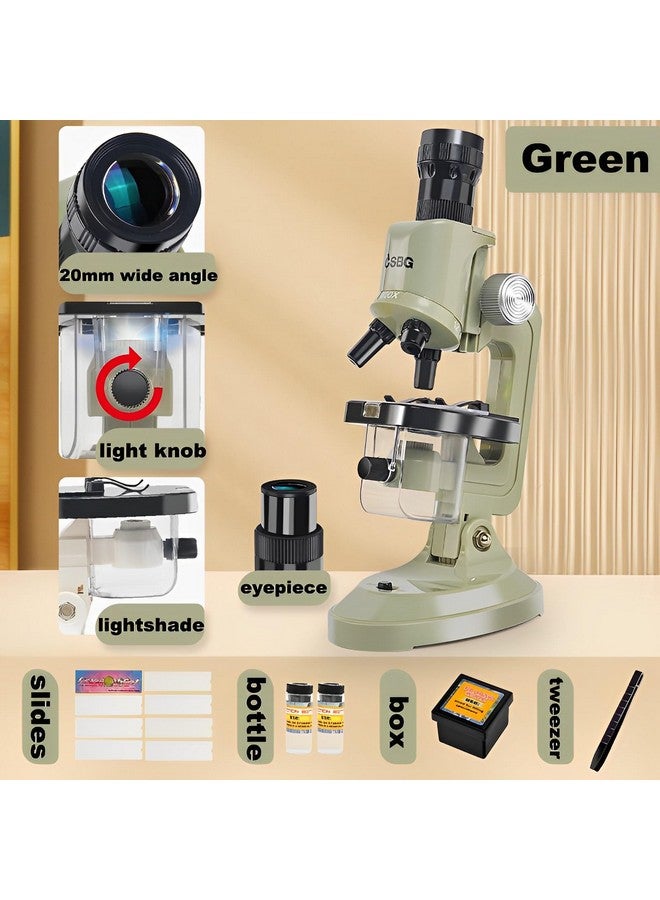 Large Eyepiece Microscope For Kids Best Gift Kid Microscope Kit For Boy And Girl 400X 1000X 1200X Educational Toy With 0.8Inch Wide Angle Eyepiece Easier To Focus Observe (Green)