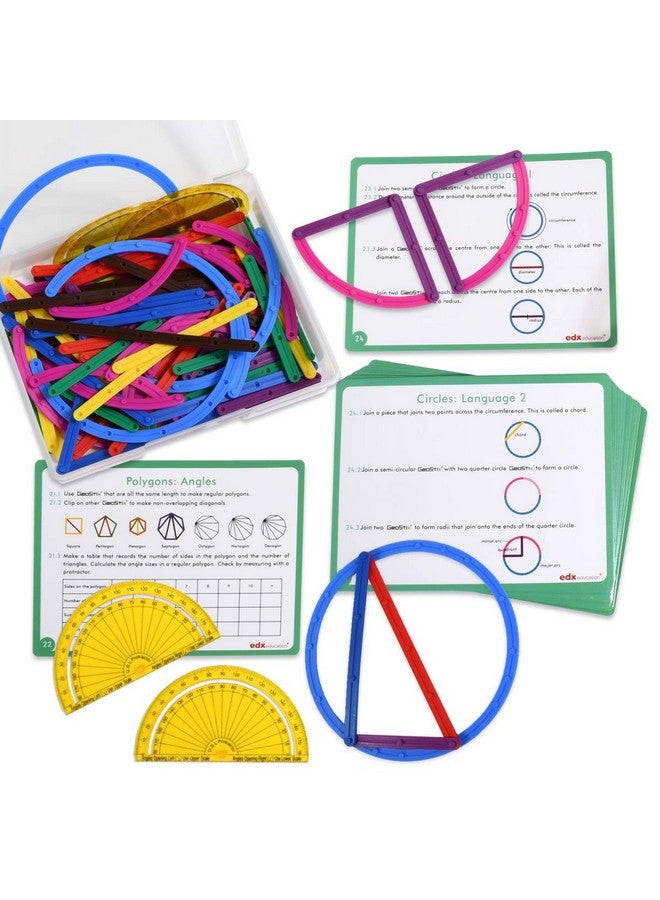 Geostix Deluxe Set Learn Geometry With 100 Flexible Construction Sticks Includes 2 Protractors And Activity Cards Manipulative For Math Art And Fine Motor Skills