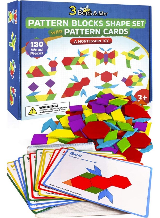 Wooden Pattern Blocks Fun Montessori Learning Toys For Ages 3 To 9 Tangram Shapes Puzzle Set With 155 Pieces