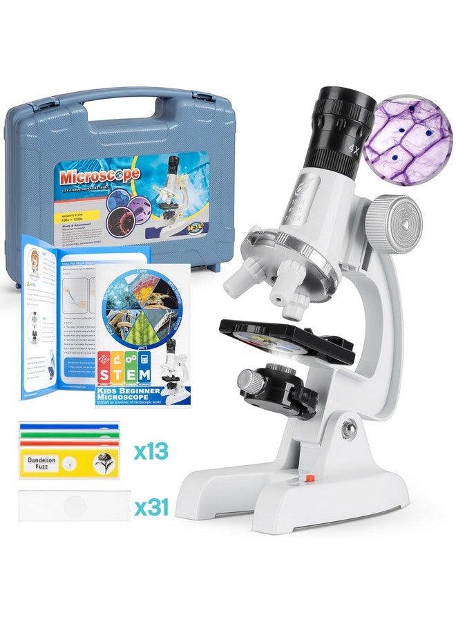 Kids Beginner Microscope Science Kit With 100X1200X [2024 New] Microscope 13 Prepared Slides & Diy Blank Slides 18Mm Hd Len Led Light Adjustable And Abs Carry Box Microscope For Kids 57 812