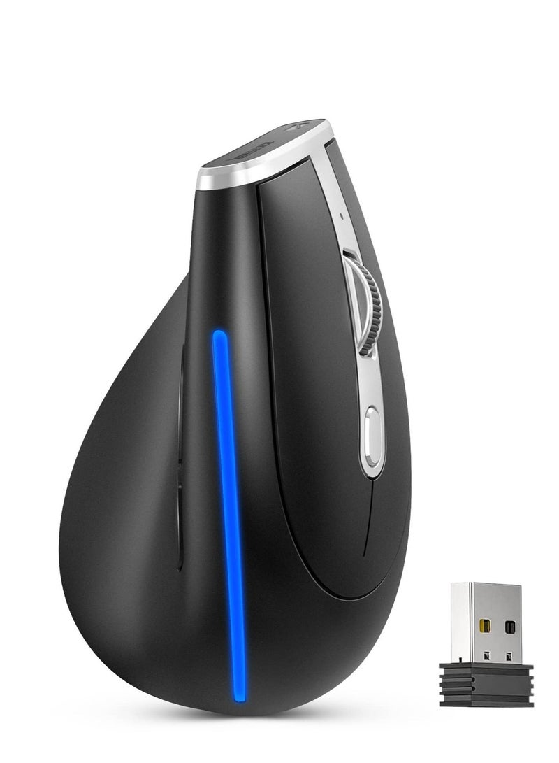 Ergonomic Mouse, Wireless Vertical Rechargeable Optical Mice, 6 Button Mouse with USB Receiver, Silent Adjustable DPI 1000/1600/2400, Compatible Windows and MAC OS