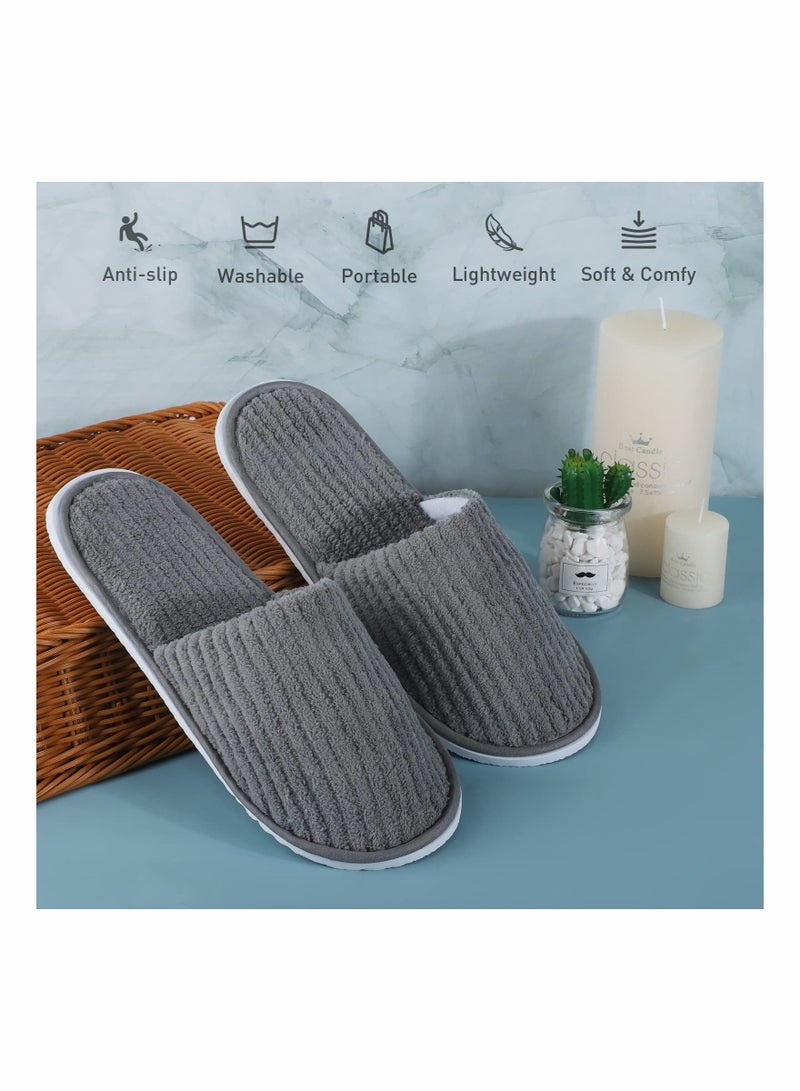 Disposable Slippers, 5 Pairs Closed Toe Spa Slippers Coral Fleece Washable Home for Women Men Guests Hotels House Housewarming Party Indoors Bathroom Traveling (Gray)