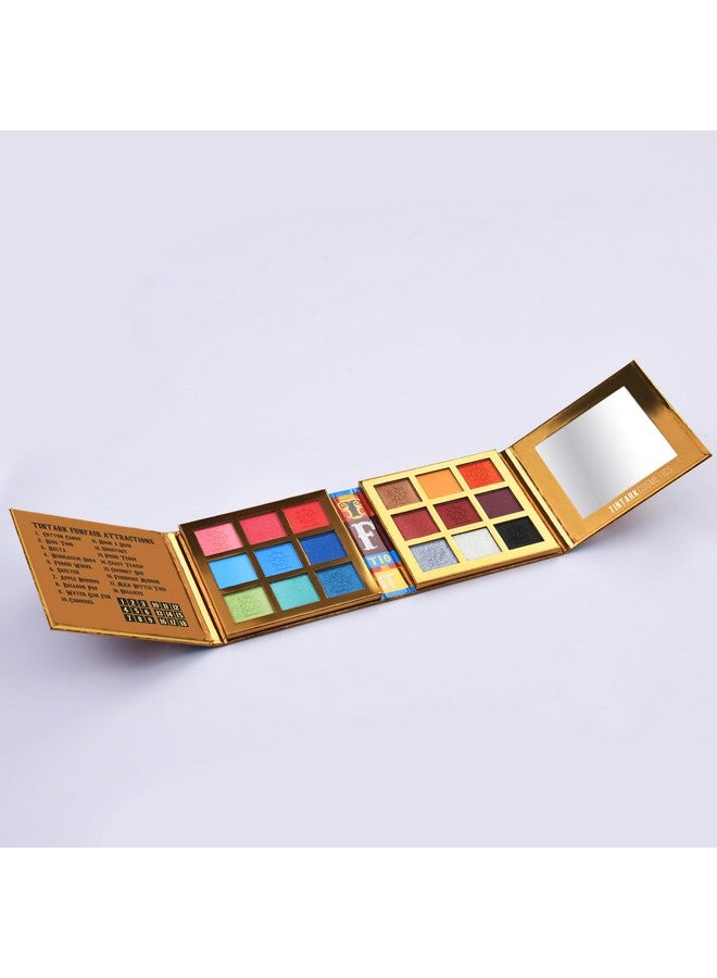 18 Color Funfair Eyeshadow Palette Carnival Party Eyeshadows Gold Slivery Black White Yellow Orange Brown Bronzer Red Blue Purple Green Eye Shadow Palettes Glitter Matte Shimmer