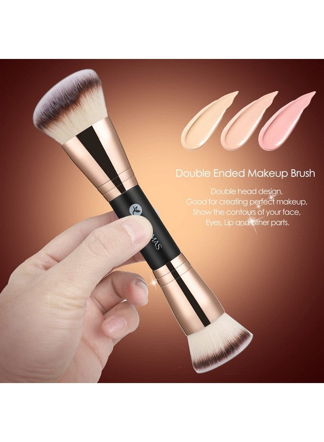 Foundation Makeup Brush Premium Kabuki Brush Doubleended Contour Brush (Flatangled Round Top) For Blending Liquid Powder Concealer Cream Blush Makeup Brush