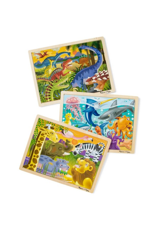 Jigsaw Puzzle Bundle (Dinosaursafari And Ocean) Animal Puzzles Wooden Jigsaw Puzzles For Kids Ages 3+