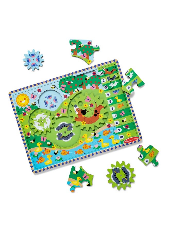 Wooden Animal Chase Jigsaw Spinning Gear Puzzle 24 Pieces Wooden Puzzle For Toddlers And Preschoolers For Boys And Girls Ages 3+