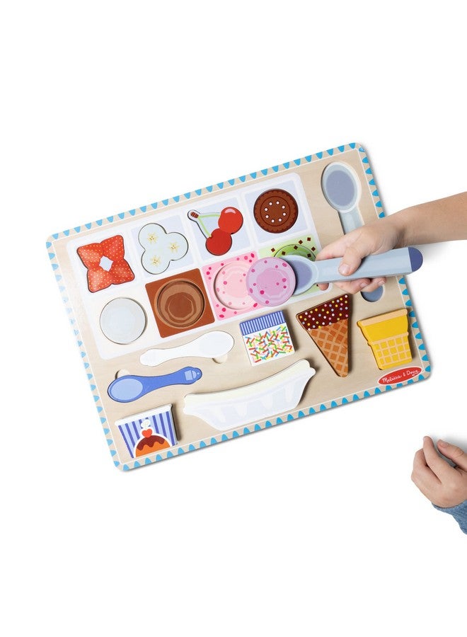 Ice Cream Wooden Magnetic Puzzle Play Set 16 Magnet Pieces With Scooper Wooden Play Food Toy For Boys And For Girls Ages 2+