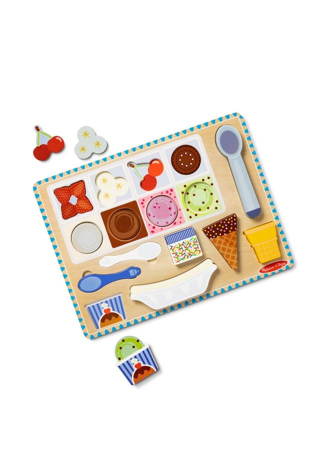 Ice Cream Wooden Magnetic Puzzle Play Set 16 Magnet Pieces With Scooper Wooden Play Food Toy For Boys And For Girls Ages 2+