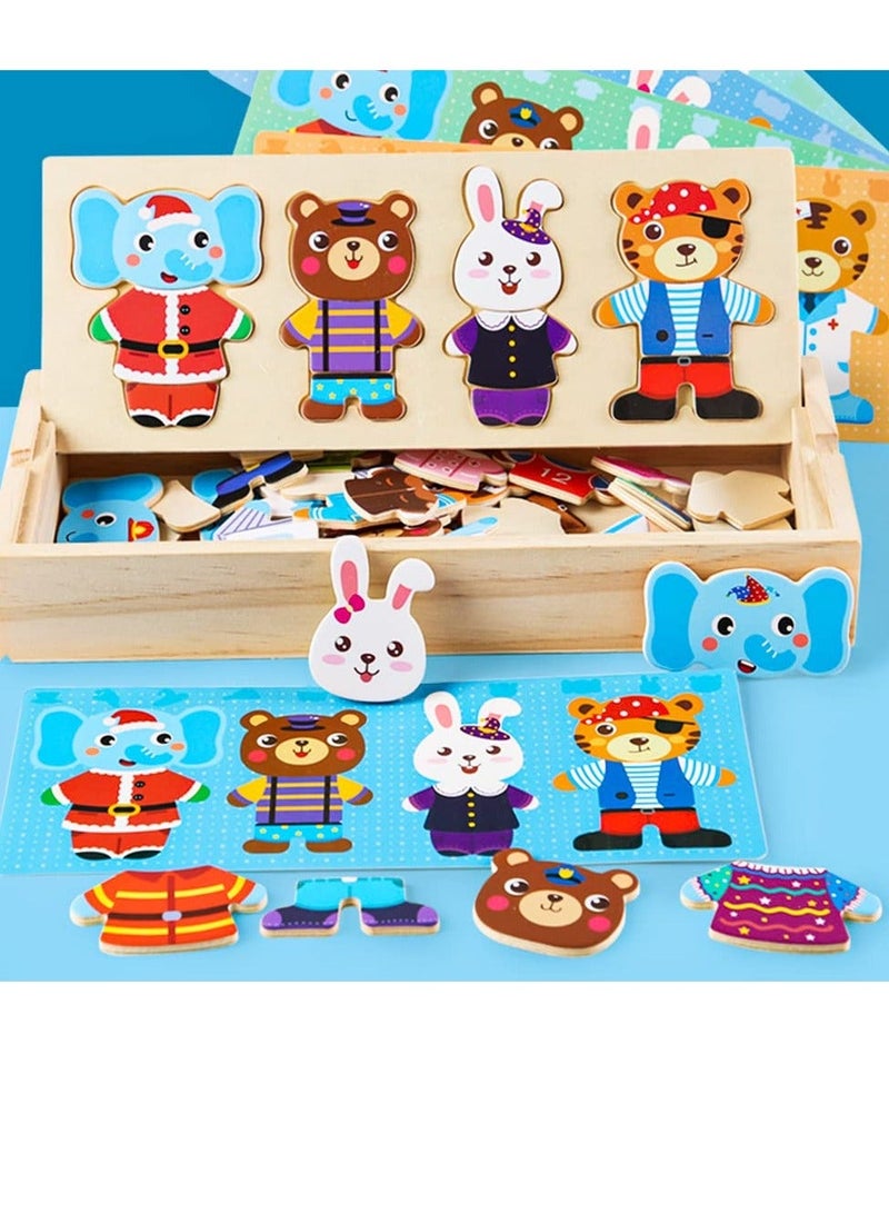 Wooden Jigsaw Puzzles Wooden Animal Dress Up Puzzles for Kids Toddler Puzzles Cartoon Animal Dress Up Puzzle Educational Toy for Boys and Girls Age 2-5 Portable and Eco Ideal Gift for Kids