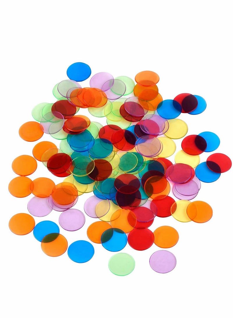 Anbane Transparent Color Counters Counting Bingo Chips Plastic Markers with Storage Bag (Multicolored, 250 Pieces)