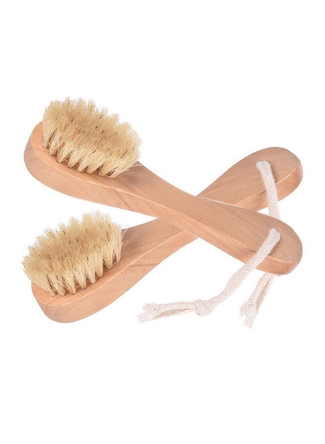 Natural Bristles Wooden Face Cleaning Brush Wood Handle Facial Cleanser Nose Scubber Exfoliating Facial Skin Care Pack Of 2