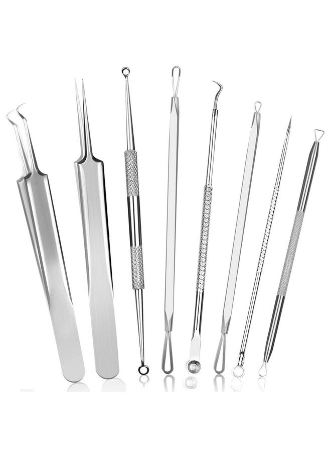 Blackhead Remover Pimple Popper Tool Kit 8Pcs Blackhead Comedone Extractor Tool For Nose Face Blemish Whitehead Extraction Popping Stainless Silver