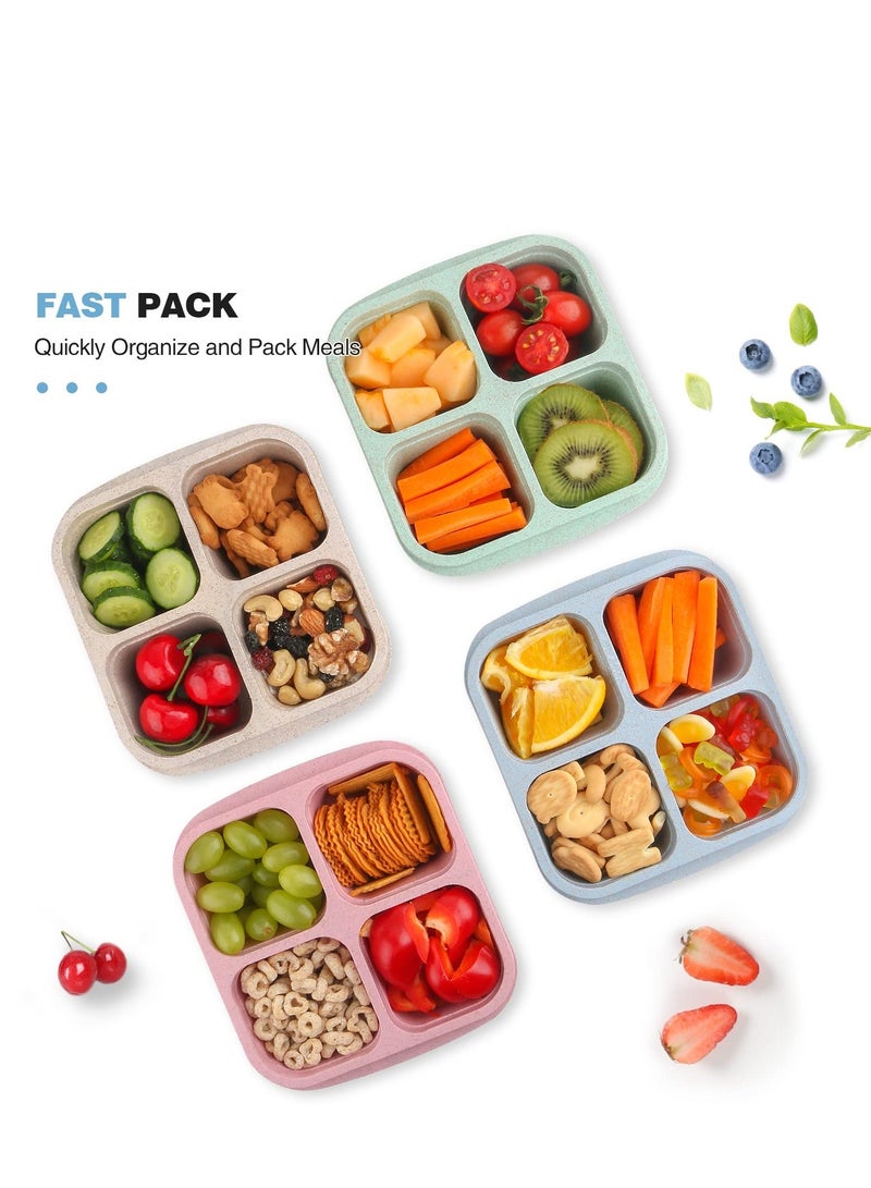 4 Pack Snack Containers for Kids Adults, 4 Compartment Bento Snack Box, Reusable Meal Prep Lunch Containers with Compartment, Divided Small Snack Containers Bento Box for Travel Work