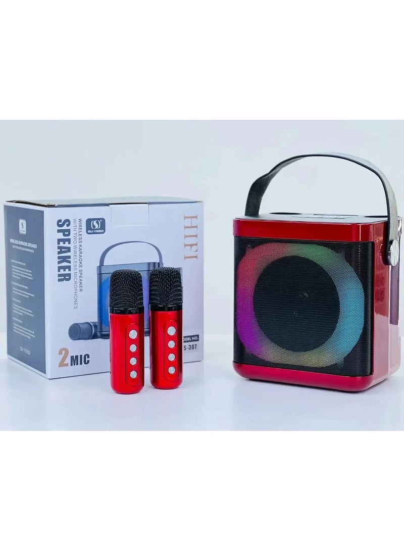 YS-307 portable Bluetooth Karaoke With Dual Wireless Microphone Bluetooth Audio Speaker With Two Mic