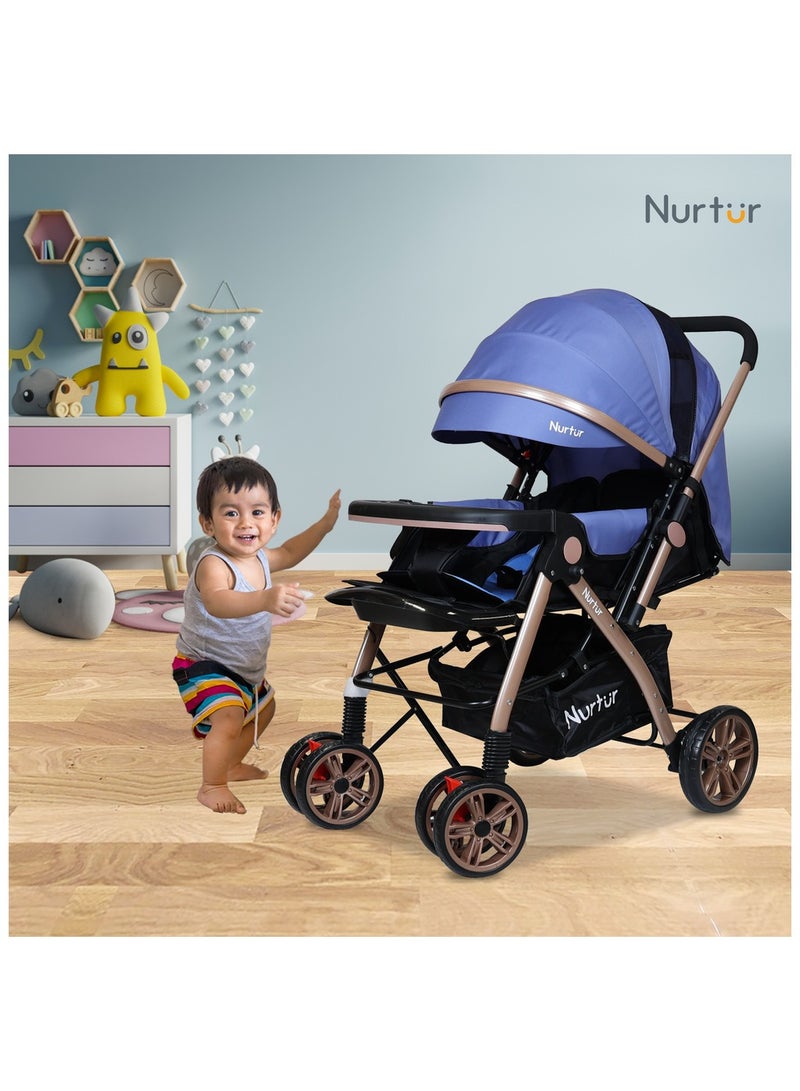Nurtur Wilder Baby/Kids Travel Stroller 0 3 years, Storage Basket, Detachable Food Tray, 5 Point Safety Harness, Adjustable Backrest, Reversible Handle,