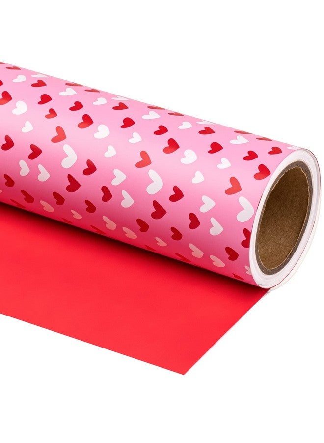 Reversible Wrapping Paper 17 Inch X 33 Feet Pink And Red Heart Design Perfect For Birthday Valentine'S Day Holiday Wedding Baby Shower