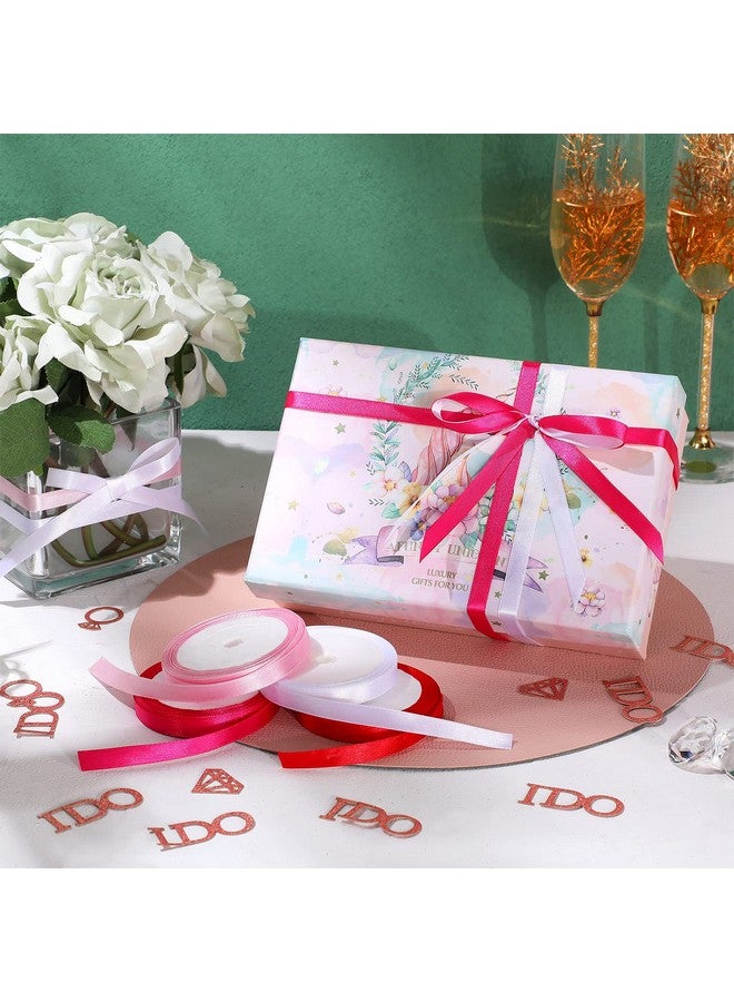 40 Yard Bulk Valentine'S Day Gift Satin Ribbon Rolls Colorful Solid Fabric Ribbon For Wrapping Bouquet Wedding Baby Shower Birthday Party Decor(White Pink Red Rose Red 3/8 Inch)