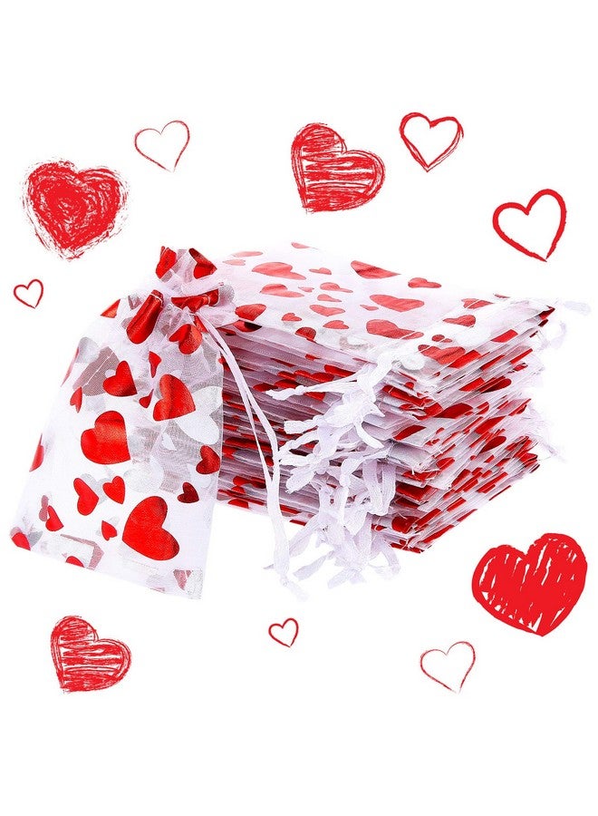 80 Pieces Heart Candy Bags Organza Jewelry Pouches 10 X 8 Cm Pouch Drawstring Bags For Jewelry Packaging Valentine'S Day Wedding Festival Party Supply