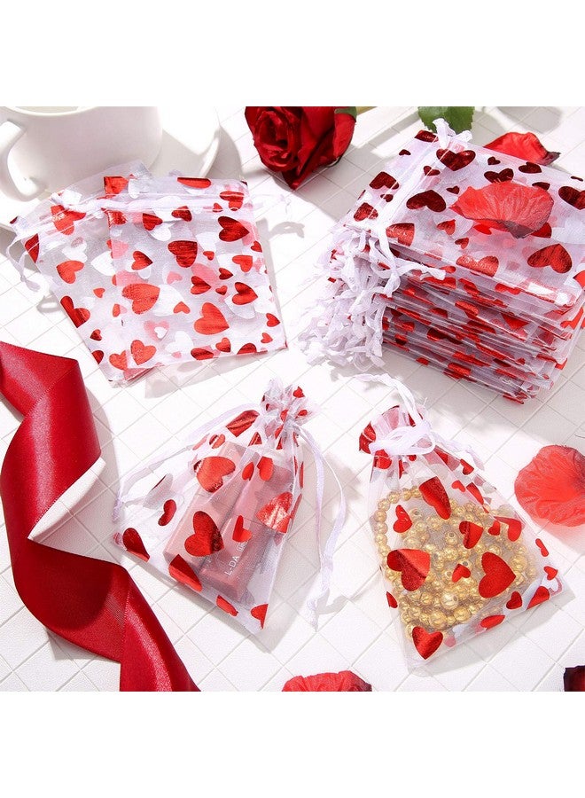 80 Pieces Heart Candy Bags Organza Jewelry Pouches 10 X 8 Cm Pouch Drawstring Bags For Jewelry Packaging Valentine'S Day Wedding Festival Party Supply