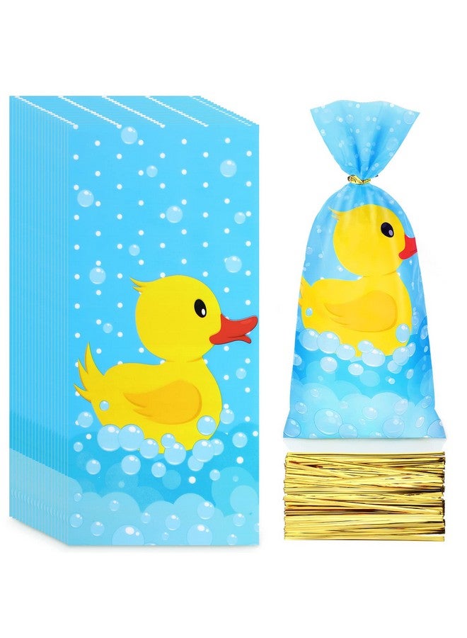 100 Pieces Yellow Duck Cellophane Treat Bags Duck Candy Bags Goodie Bags Birthday Party Favors Bags With 100 Pieces Gold Twist Ties For Baby Shower Birthday Rubber Duck Party Favors Decorations