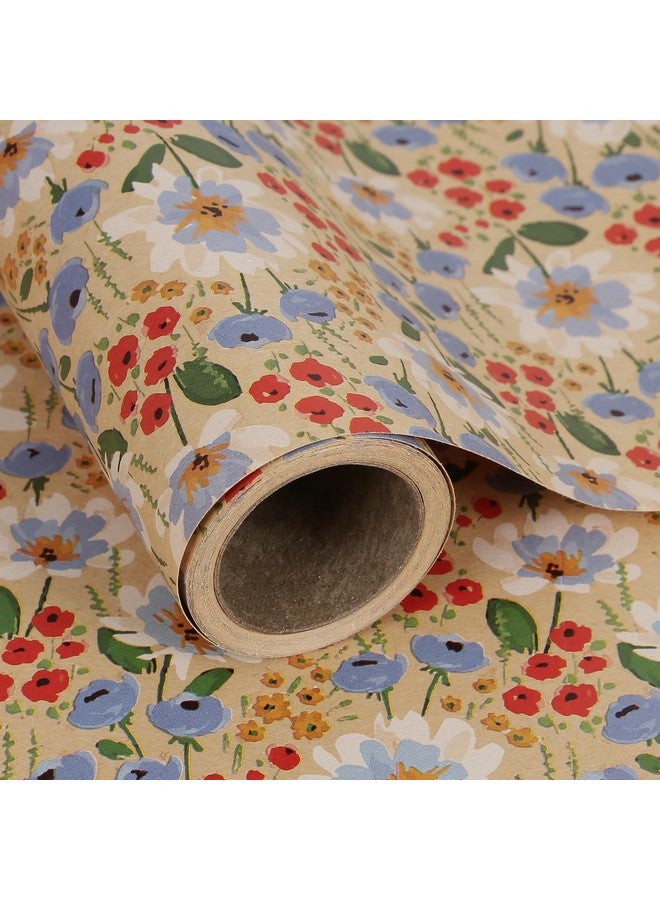 Watercolor Floral Kraft Wrapping Paper Roll All Occasion Vintage Flower Gift Wrap For Wedding Birthday Bridal Shower 17 Inch X 10 Ft