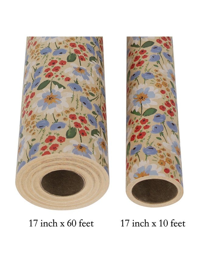 Watercolor Floral Kraft Wrapping Paper Roll All Occasion Vintage Flower Gift Wrap For Wedding Birthday Bridal Shower 17 Inch X 10 Ft