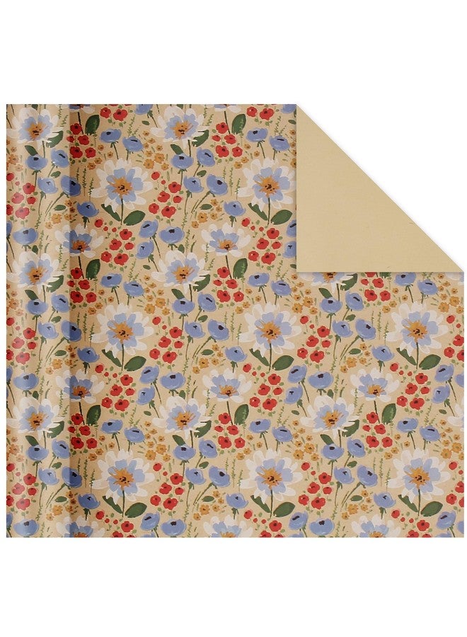 Watercolor Floral Kraft Wrapping Paper Roll All Occasion Vintage Flower Gift Wrap For Wedding Birthday Bridal Shower 17 Inch X 10 Ft