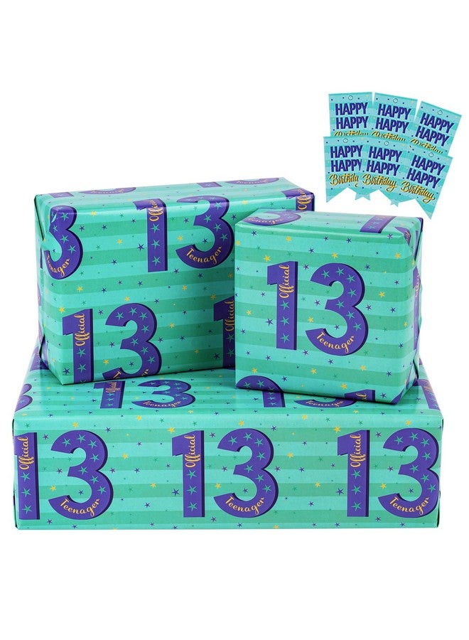 Birthday Wrapping Paper Sheets With Gift Tags For Teenager Boys' Birthday Gift Wrap 6 Fold On Sheets Each Set 27 Inches X 19 Inches Age 13