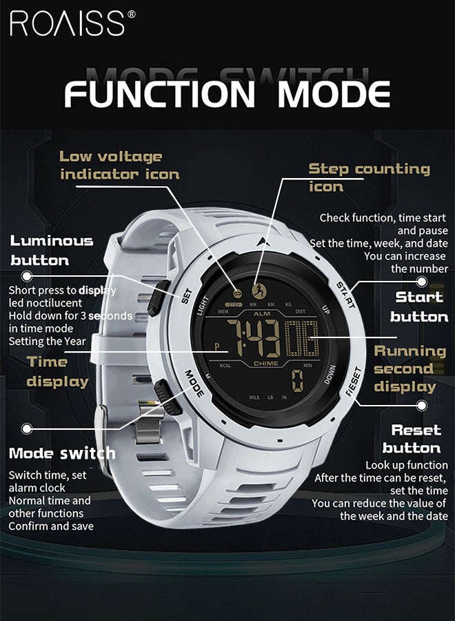 Men's Round Digital Sports Electronic Watch, TPU Strap Multifunctional Exercise Timer and Calorie Recording Waterproof Luminous Electronic Quartz Wristwatch as Gift for Men